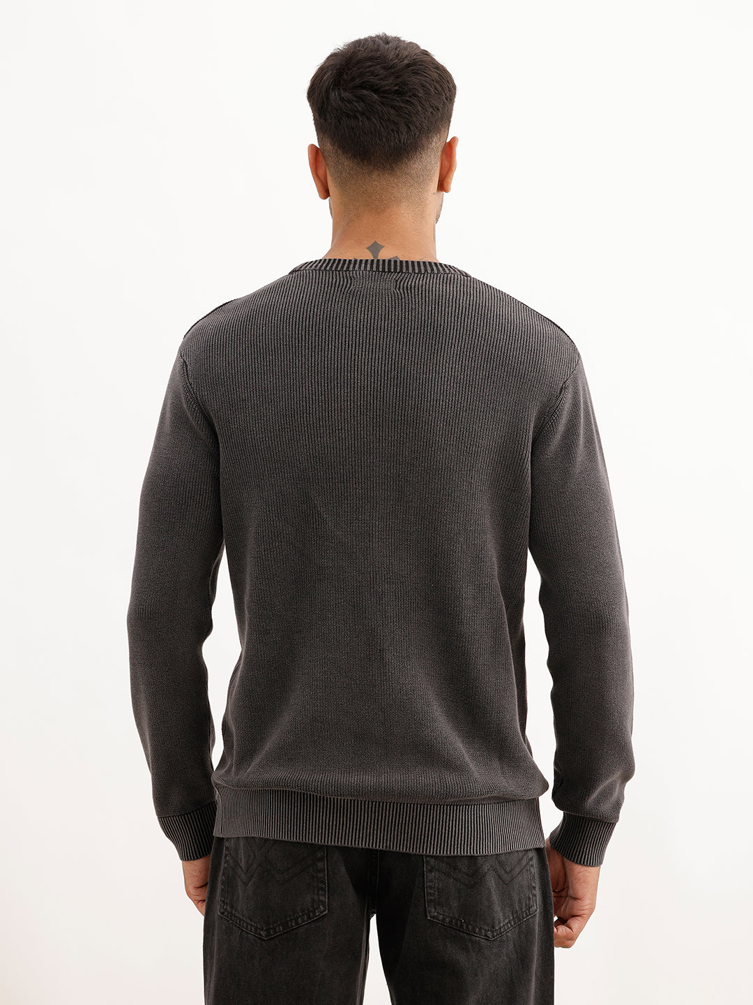 Regular Fit Textured Knited Sweater | Grey