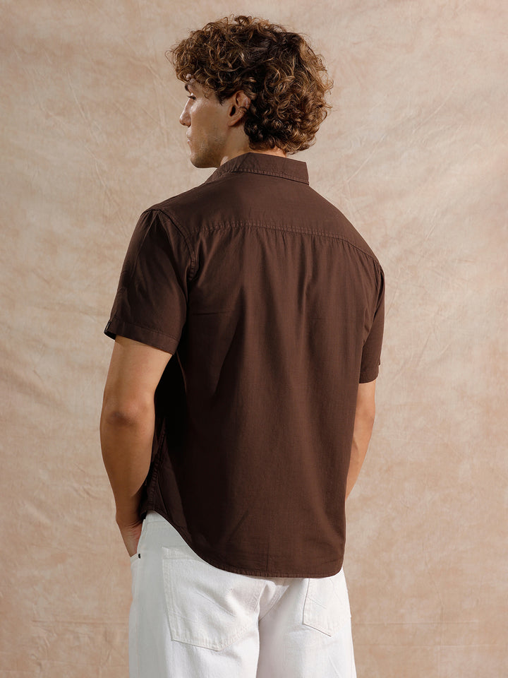 Cotton Slub Overdyed Shirt | Brown