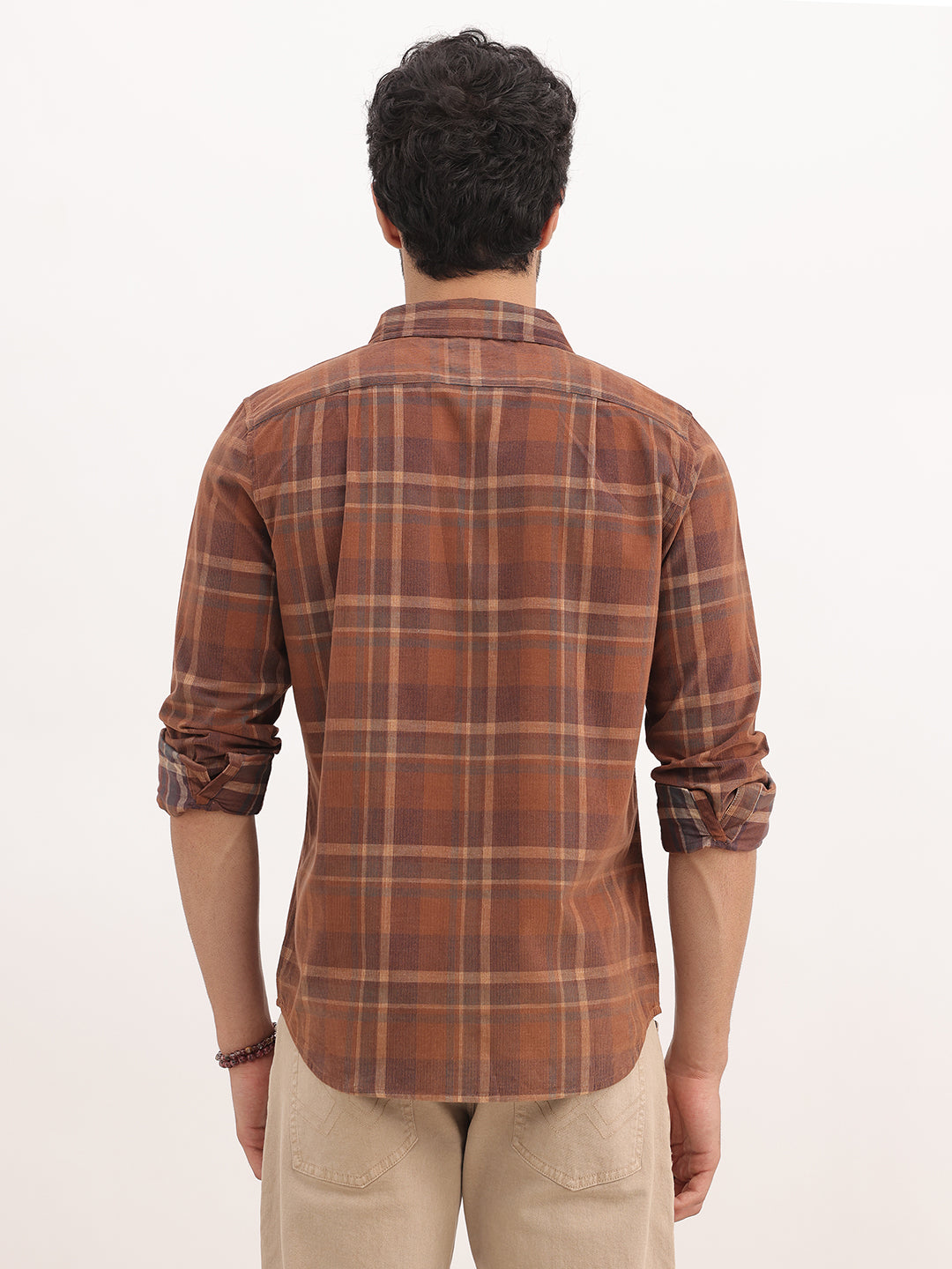 Slim Fit Checkered Corduroy Shirt | Brown