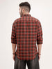Oversized Raw Edge Double Pocket Checkered Shirt | Brown