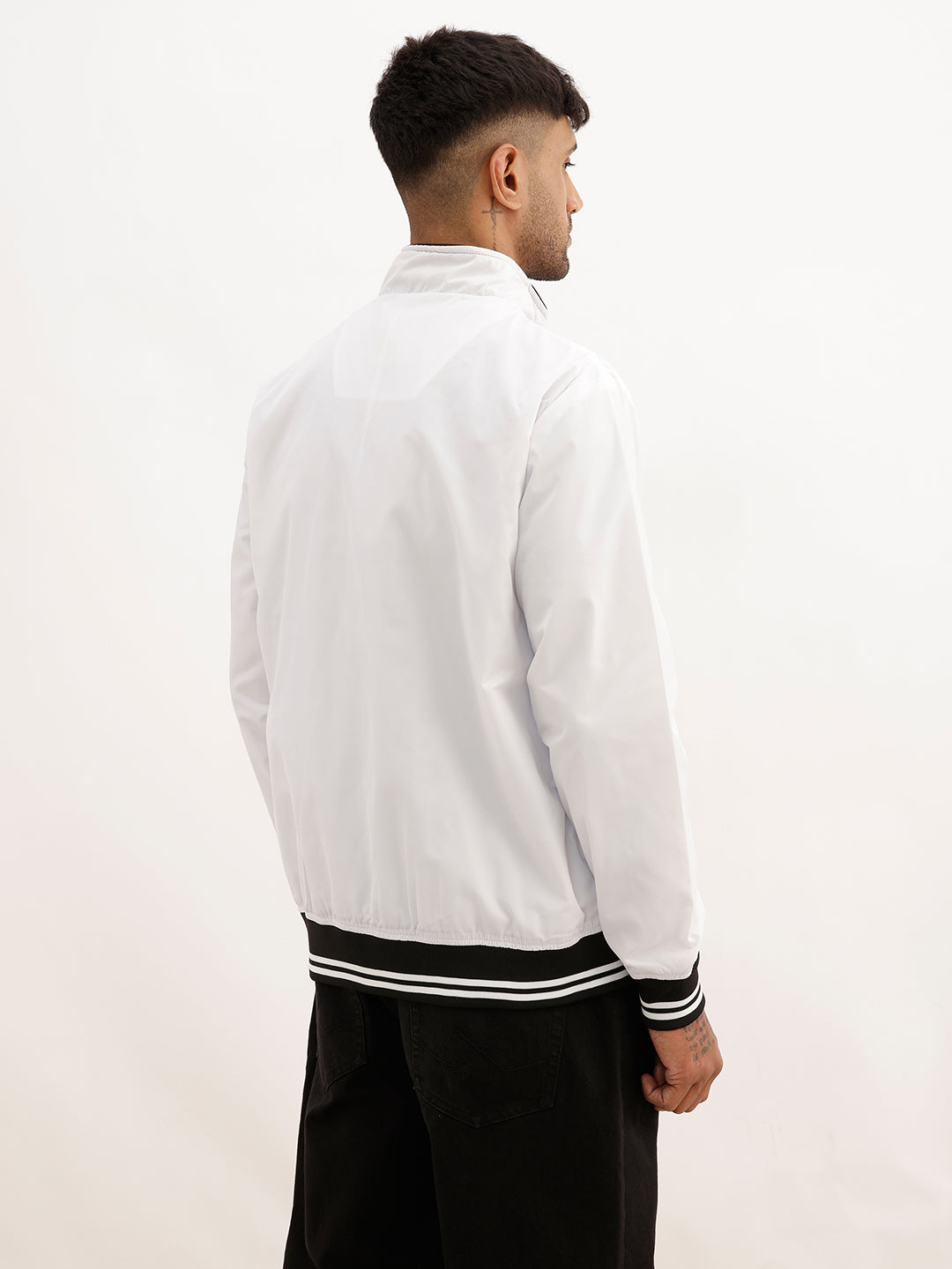 Solid Regular Fit Zipper Jacket | White