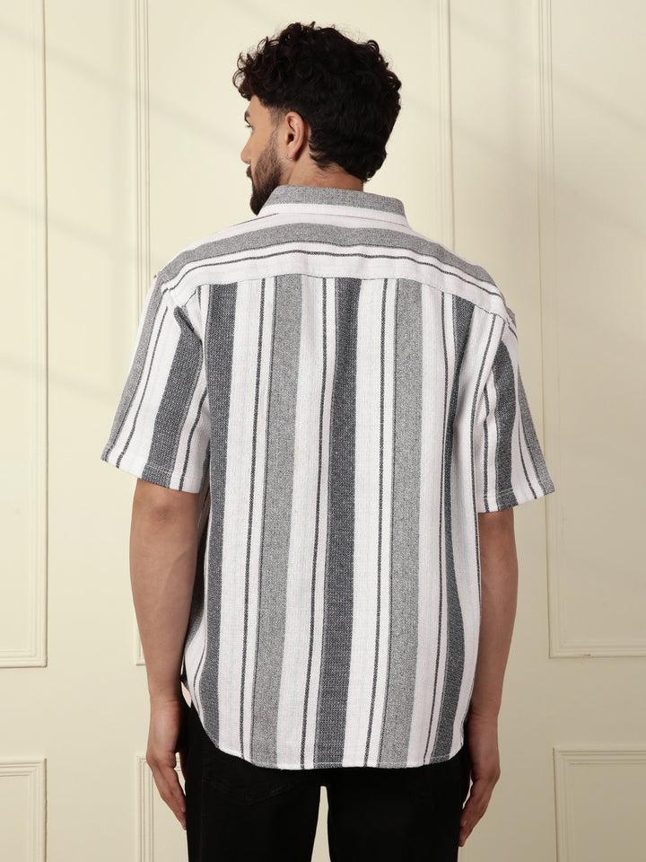 Textured Stripes Comfort Fit Shirt | White