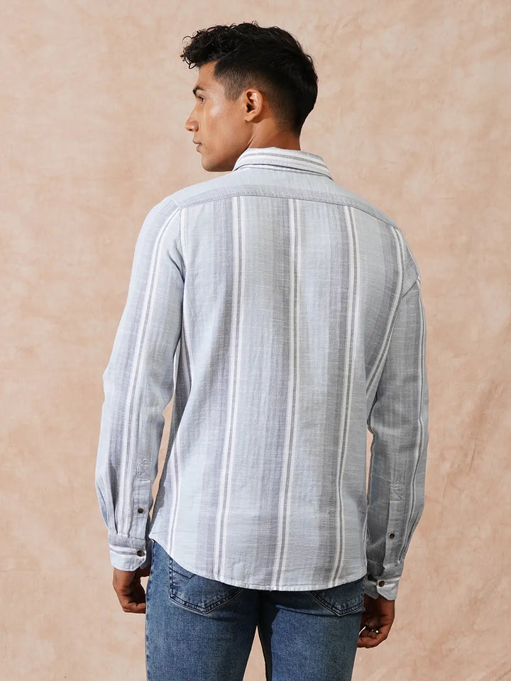 Casual Striped Herringbone Shirt | Light Blue