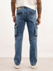 Classic Washed Straight Fit Denim Cargos | Blue