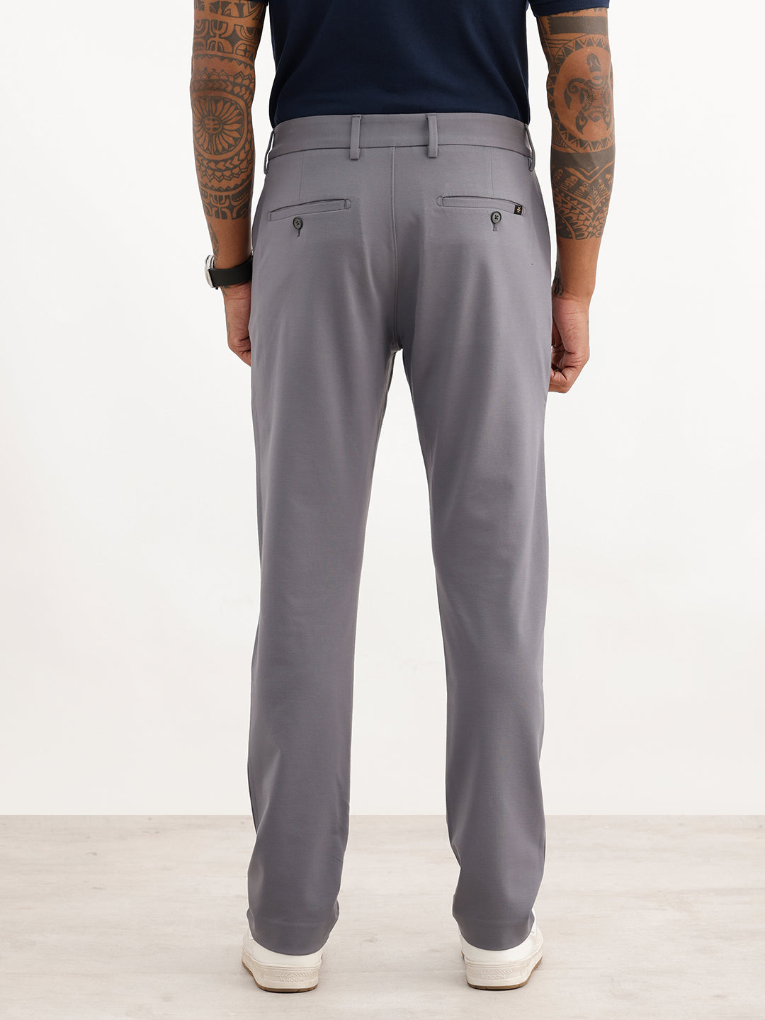 Solid Slim Fit Cotton Blend Trouser | Grey