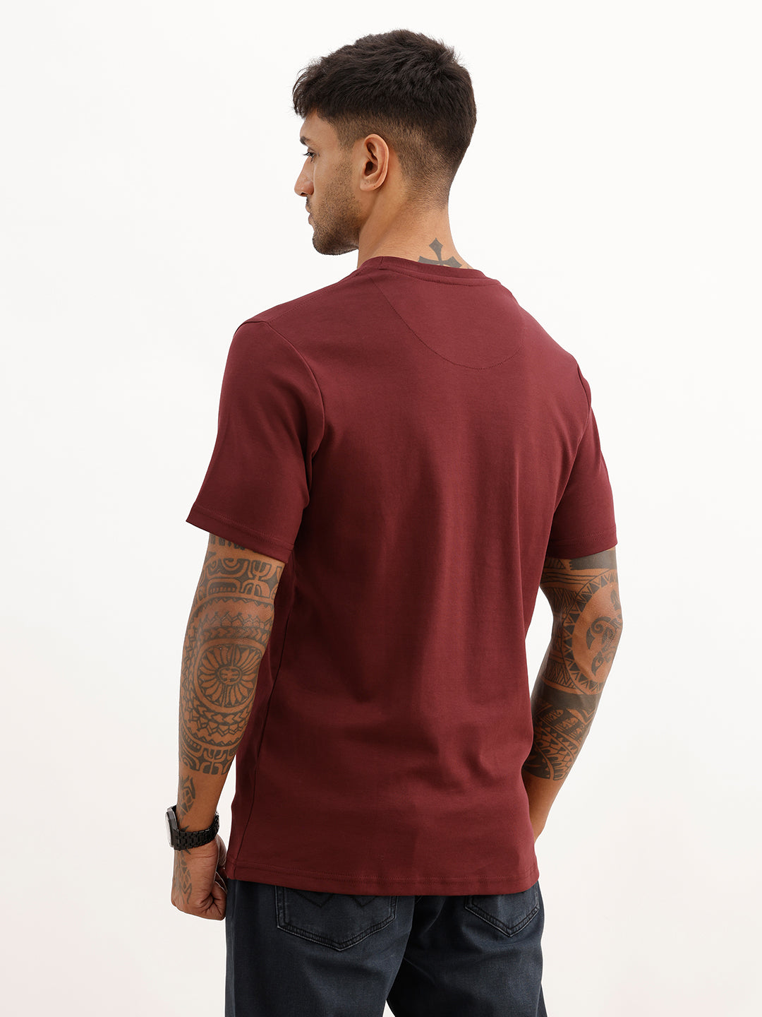 Classic Slim Fit Flock Print T-Shirt | Wine