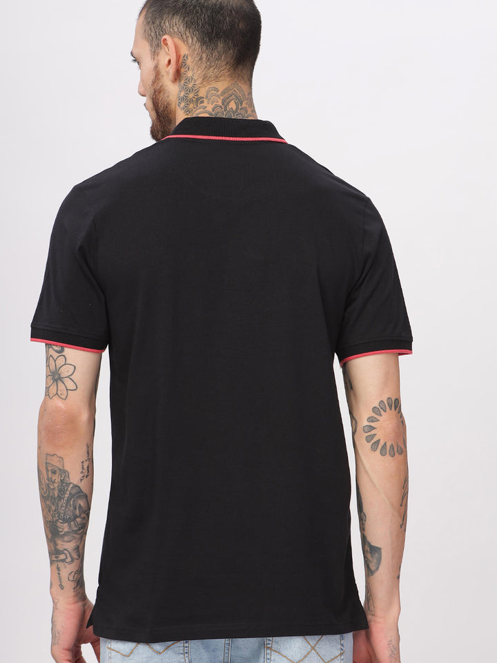 Solid Lines Black Polo T-Shirt
