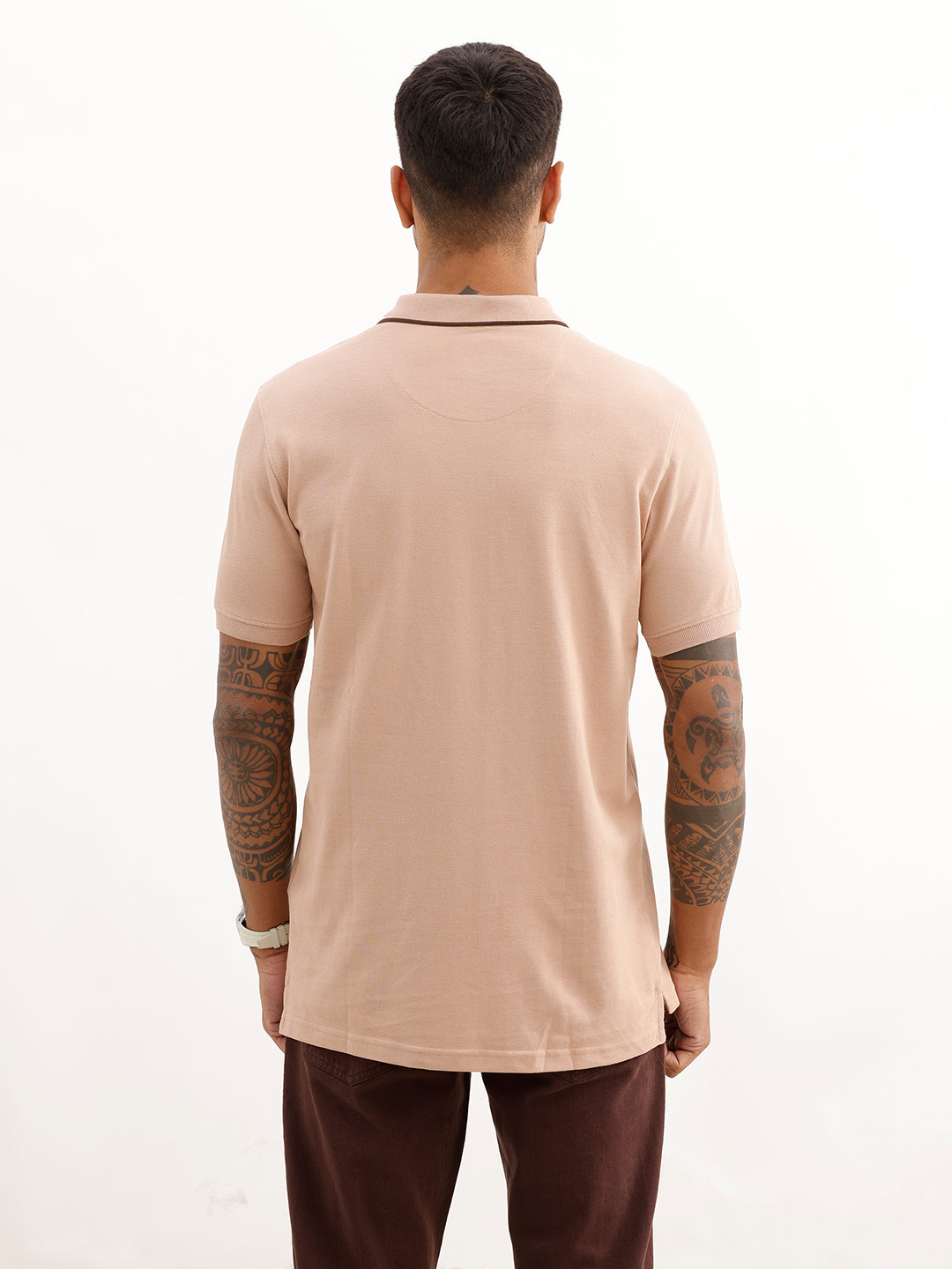 Slim Fit Tipping Collar Polo T-Shirt | Light Brown
