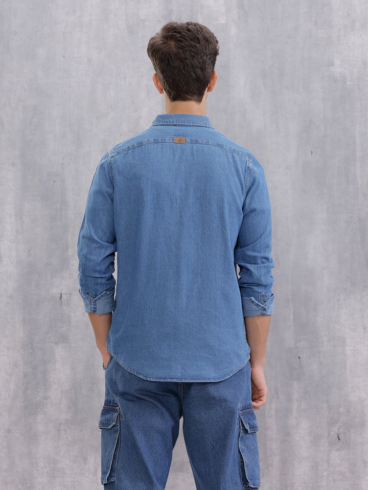 Indigo Washed Casual Regualr Fit Denim Shirt | Blue