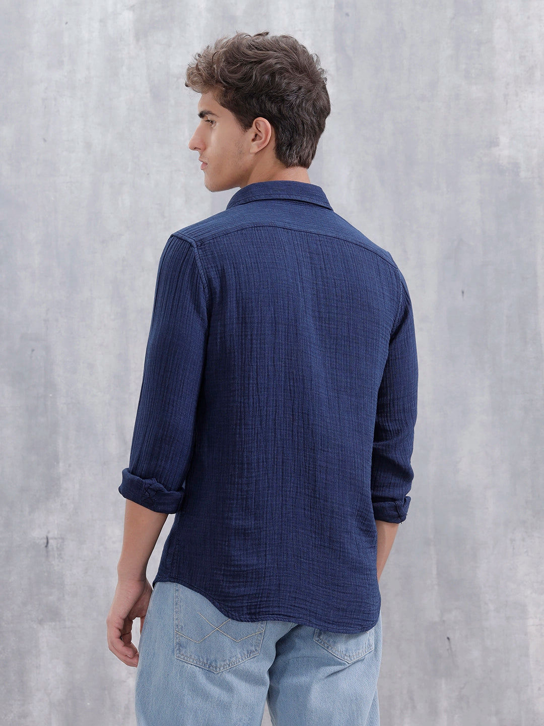 Indigo Double Cloth Slim Fit Shirt In Dark Wash | Dark Blue