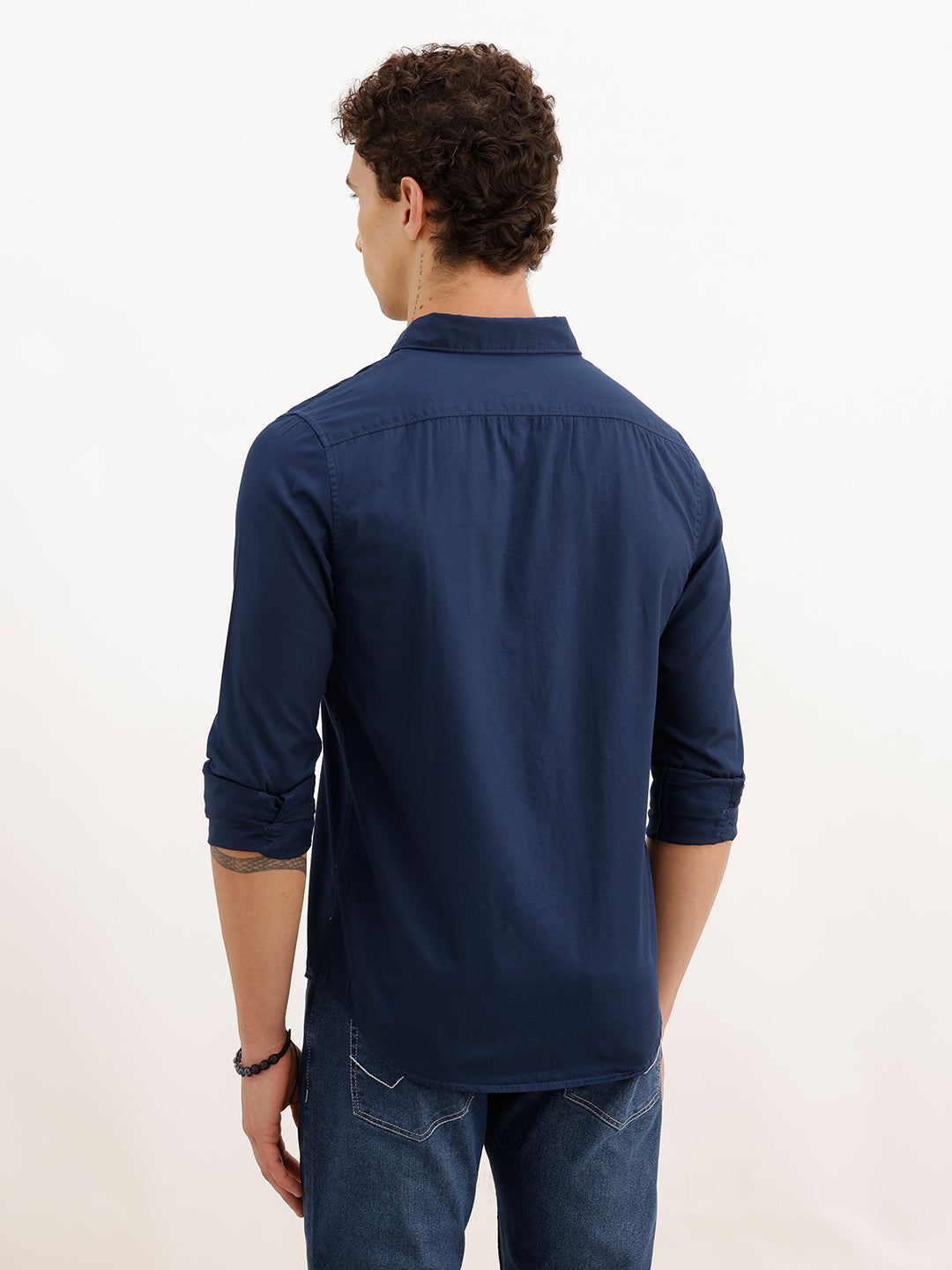Solid Regular Fit Full Sleeve Shirt | Navy Blue