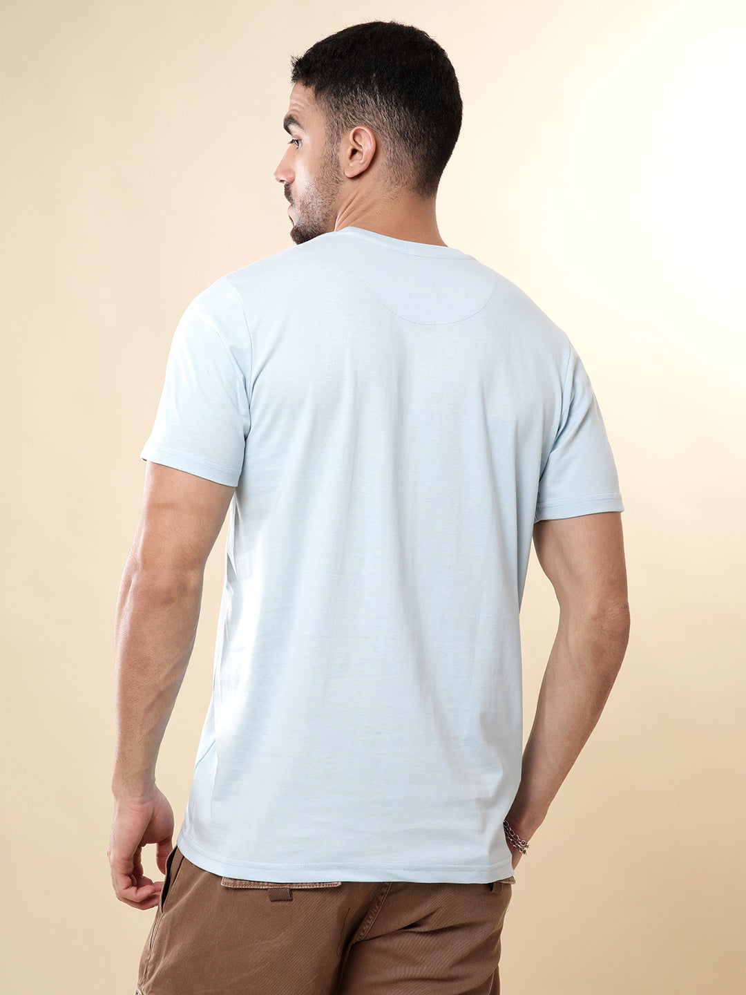 Light Blue Crew Neck Casual T-Shirt