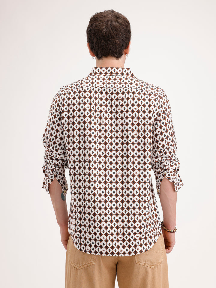 Slim Fit AOP Full Sleeve Shirt | Brown