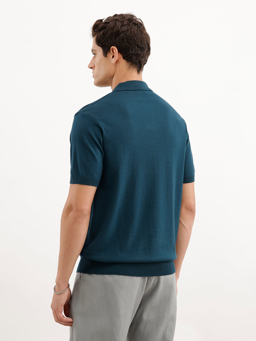 Textured Flatknit Polo T-Shirt  | Teal