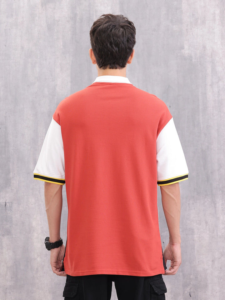 Retro Inspired Color Block Front Zip Polo I Rust