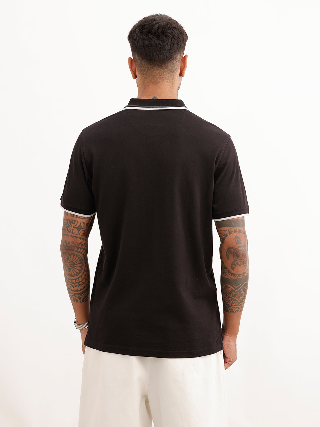 Classic Slim Fit Tipping Collar Polo T-Shirt | Black