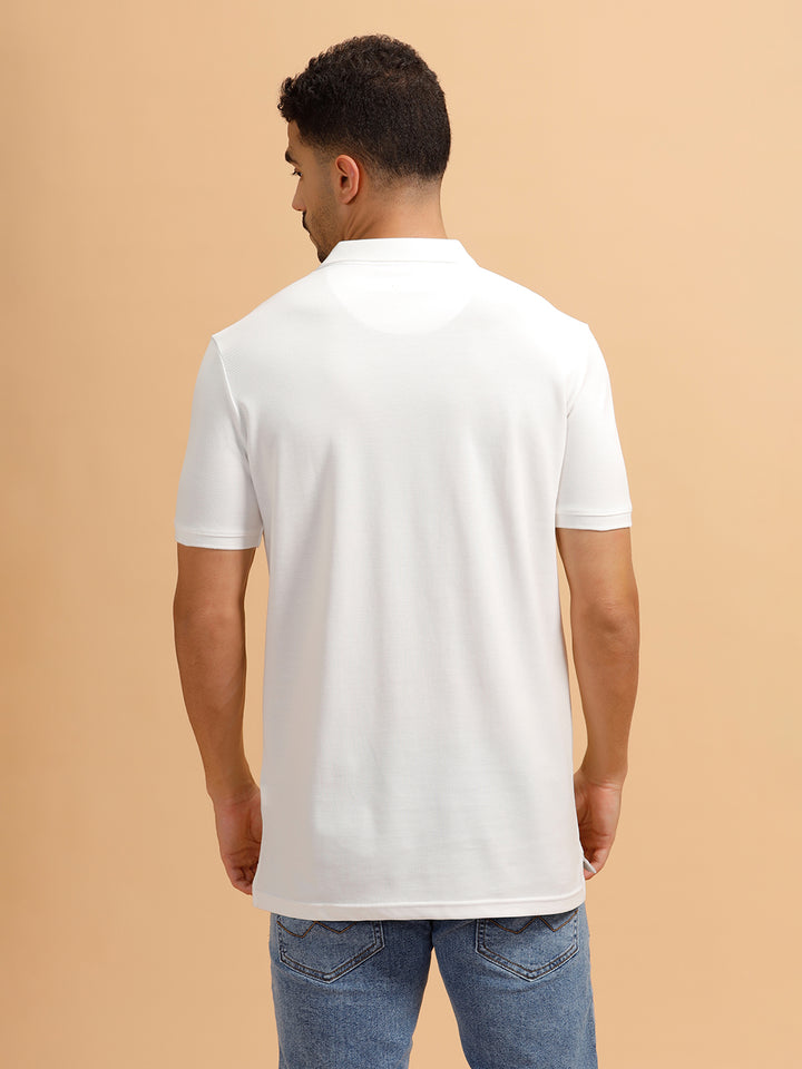 Angular Stripes Slim Fit Polo T-Shirt | White