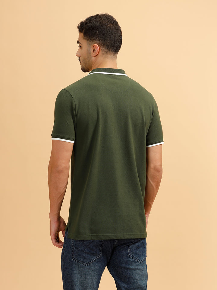 Contrast Slim Fit Polo T-shirt | Olive