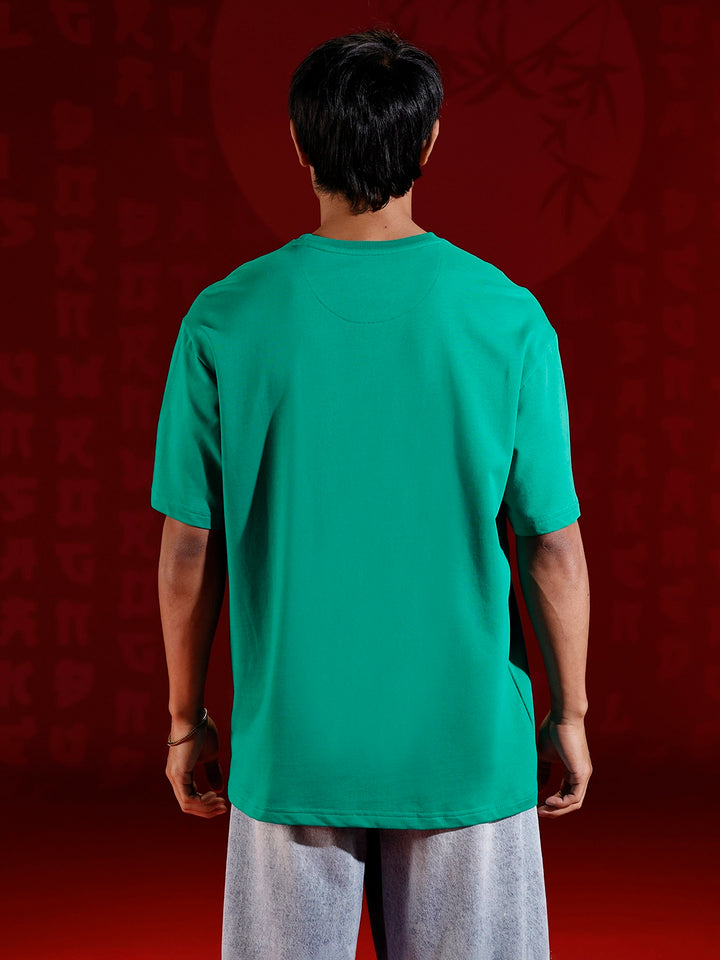 Playful chest print oversized T-shirt | Green