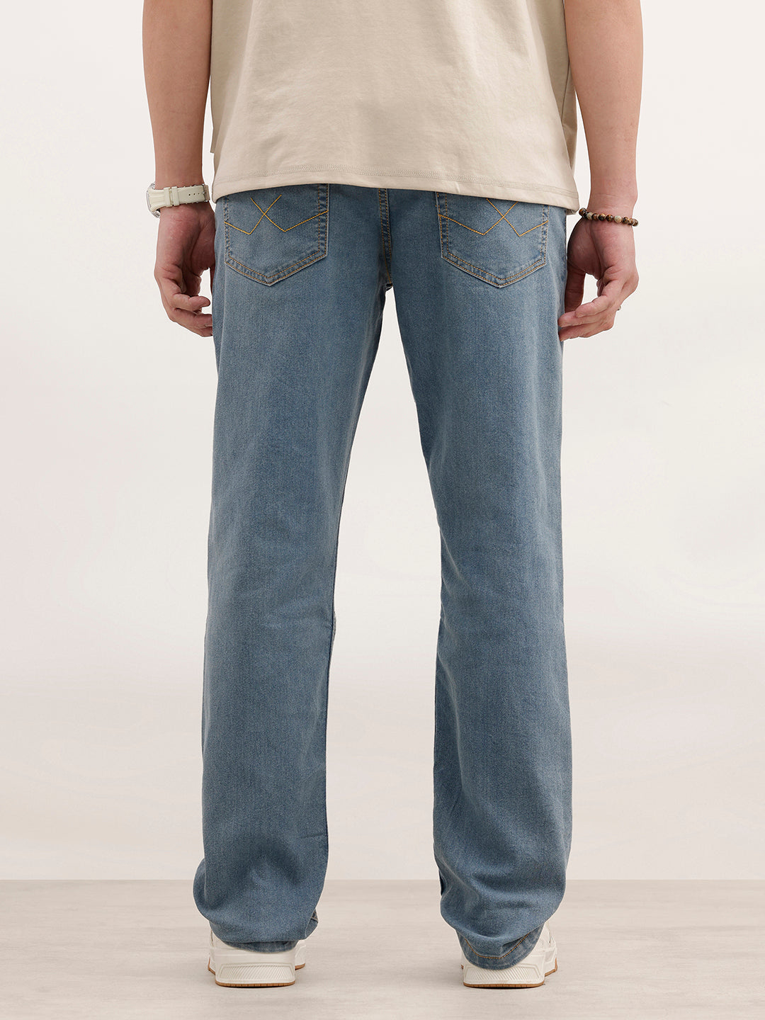 Faded Straight Fit Denim Jeans | Light Blue