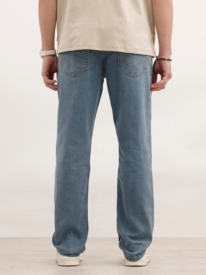 Faded Straight Fit Denim Jeans | Light Blue