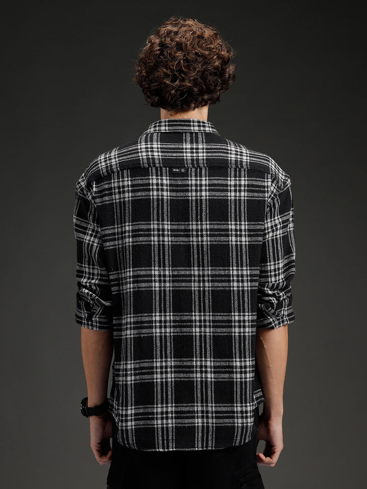 Wrogn Men's Casual Checkered Shirt | Black