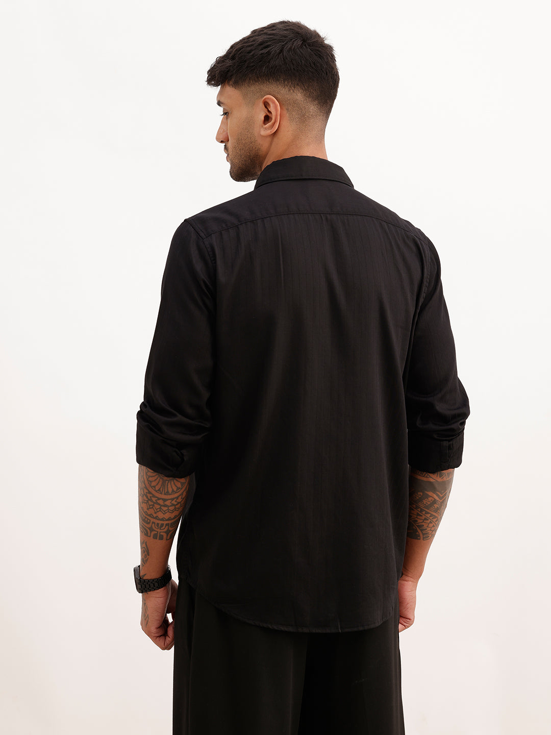 Regular Fit Textured Stripe Shirt | Black