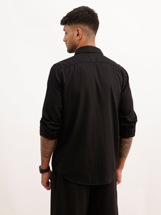 Regular Fit Textured Stripe Shirt | Black