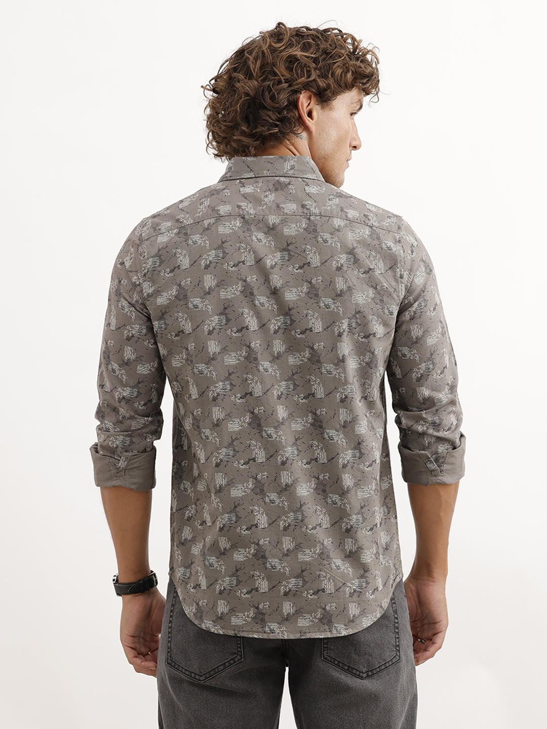 Slim Fit Full Sleeve AOP Shirt | Grey