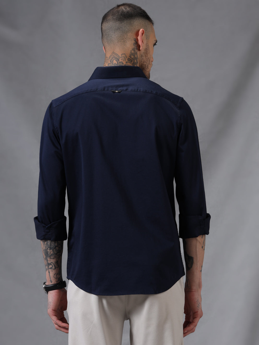 Satin Solid Navy Shirt