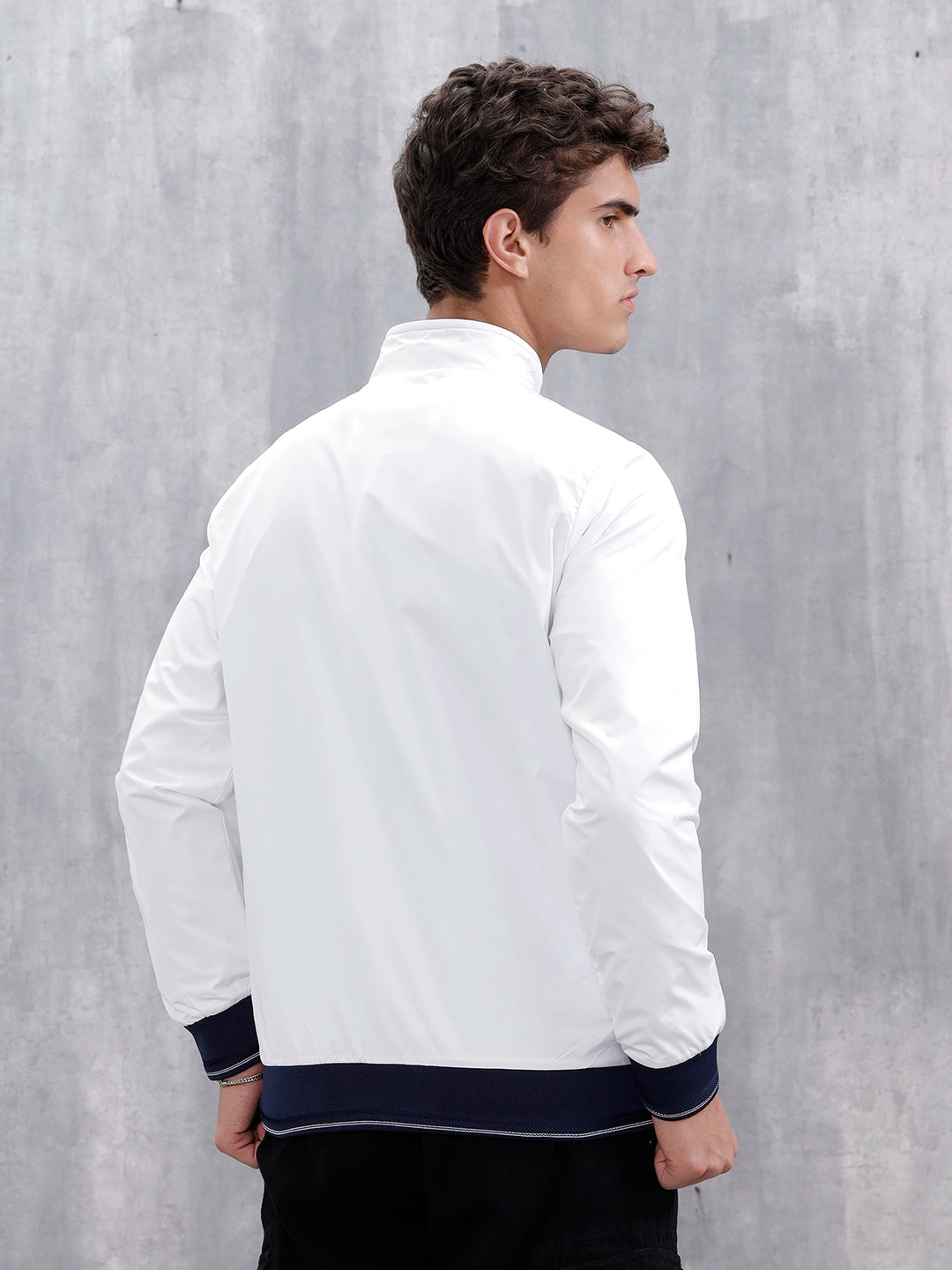 Men's Casual Zip-Up Jacket With Contrast Trim | White