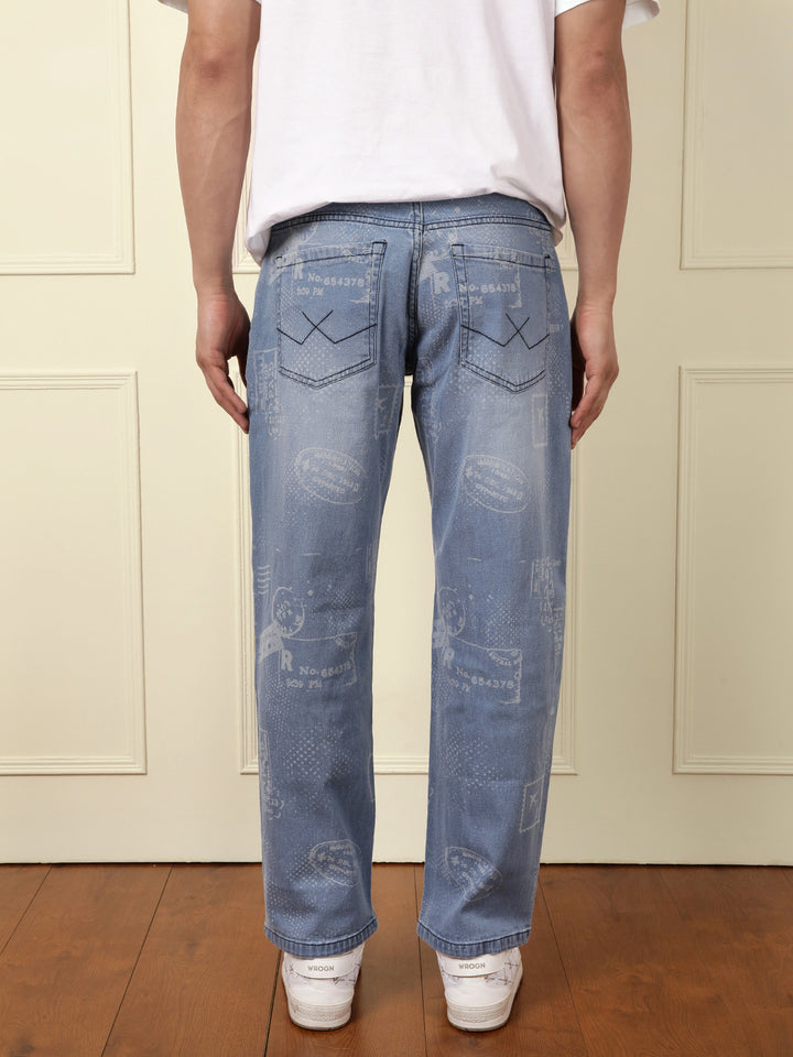 Printed Blue Casual Jeans