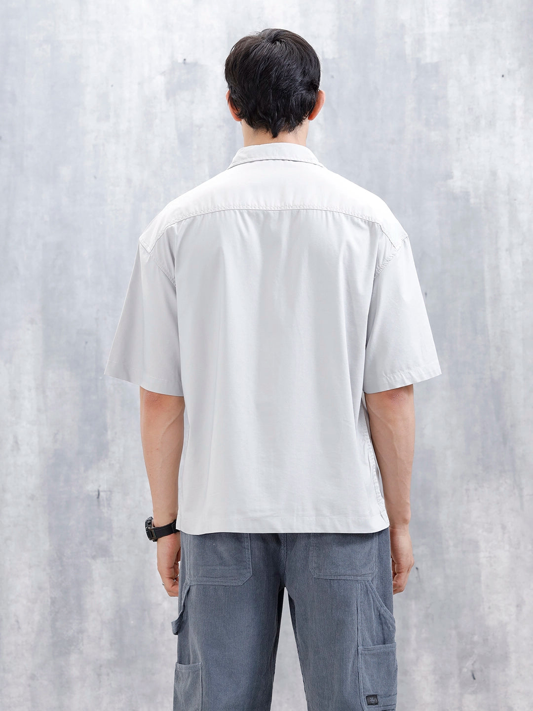 Wrogn Men's Oversized Plus Double Pocket Shirt | Grey