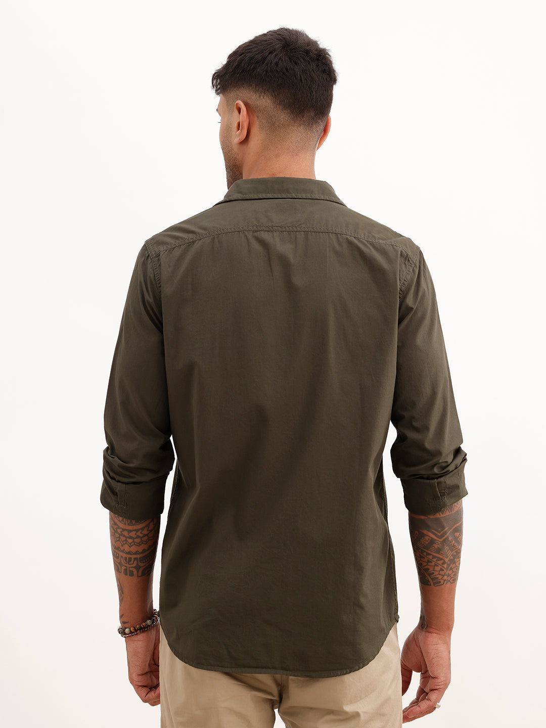 Solid Regular Fit Full Sleeve Shirt | Dark Green