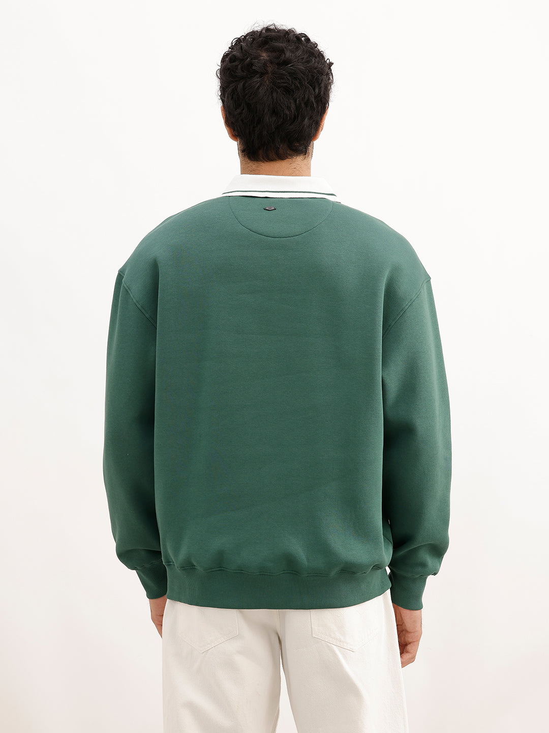 Classic Oversized Contrast Collar Sweatshirt | Green