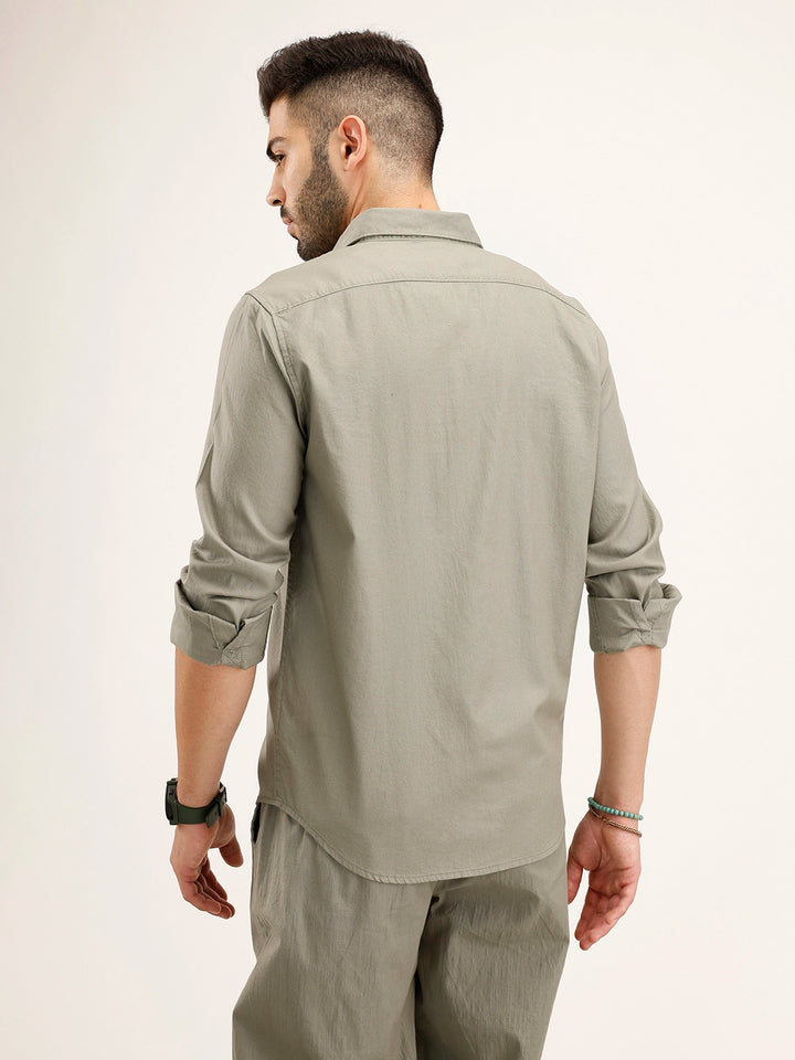 Solid Slim Fit 100% Cotton Shirt | Olive