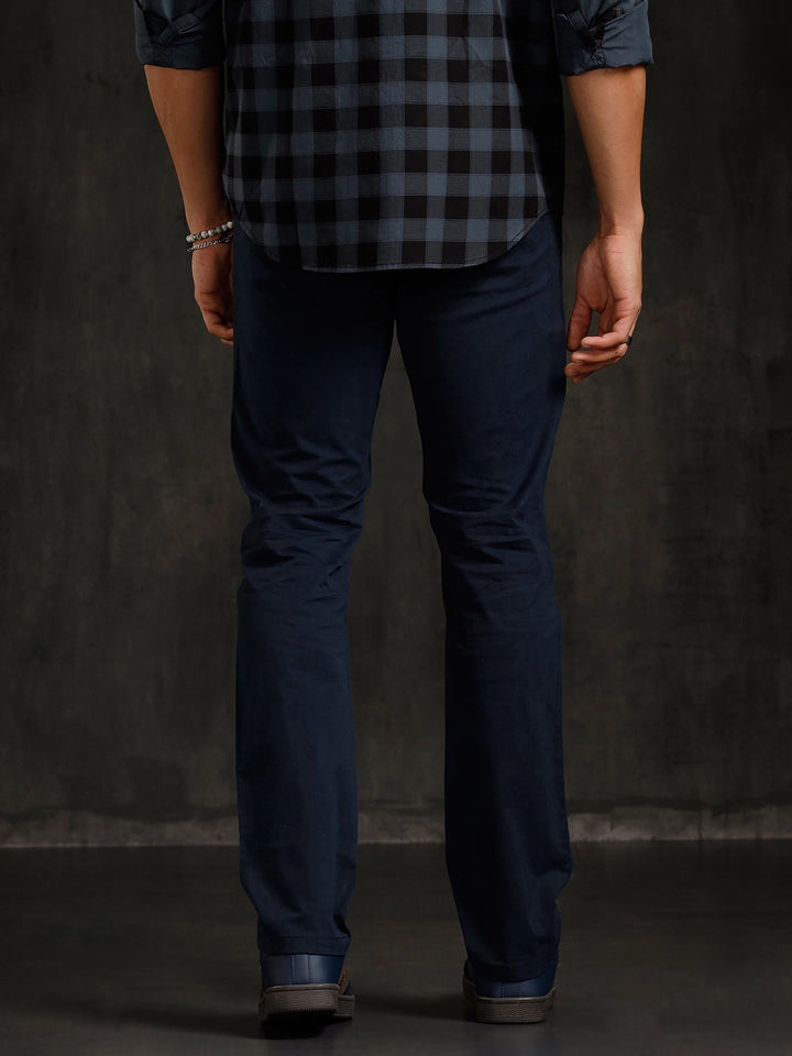 Cotton Blend Chino Trouser  | Navy Blue