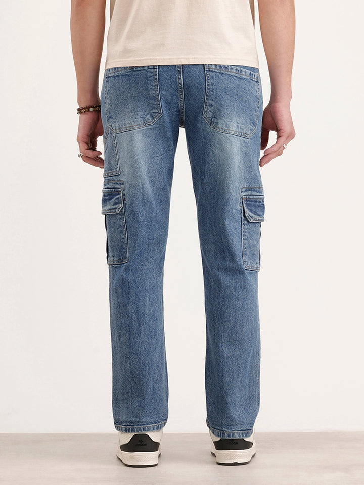 Relaxed Fit Cargo Denim Jeans | Blue