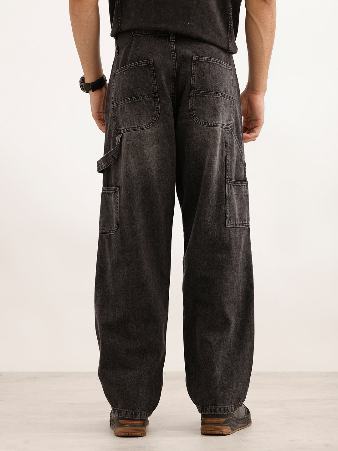 Classic Washed Loose Fit Carpenter Denim Jeans | Black