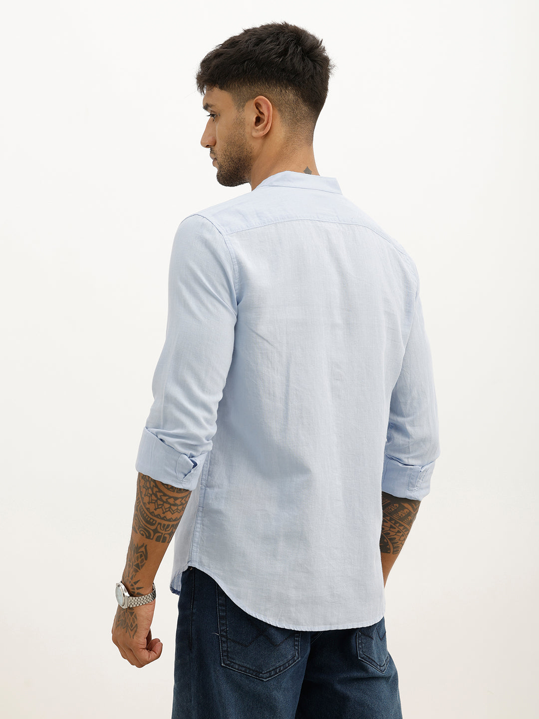 Solid Slim Fit Full Sleeve Shirt | Blue