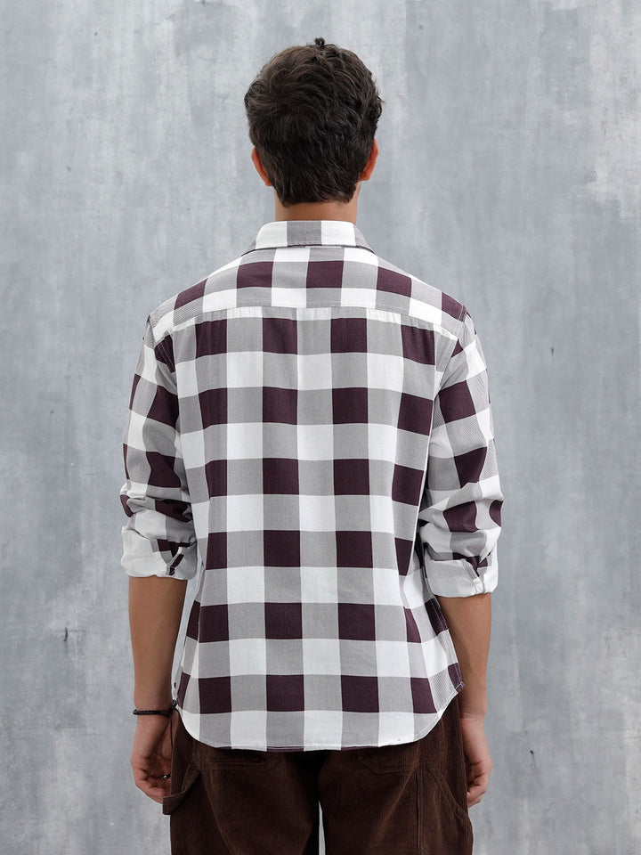 Men Checkered Pattern Comfort Fit Shirt | Brown