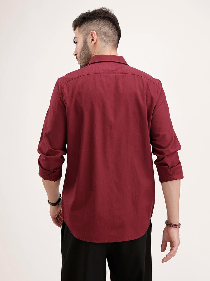 Solid Slim Fit 100% Cotton Shirt | Maroon