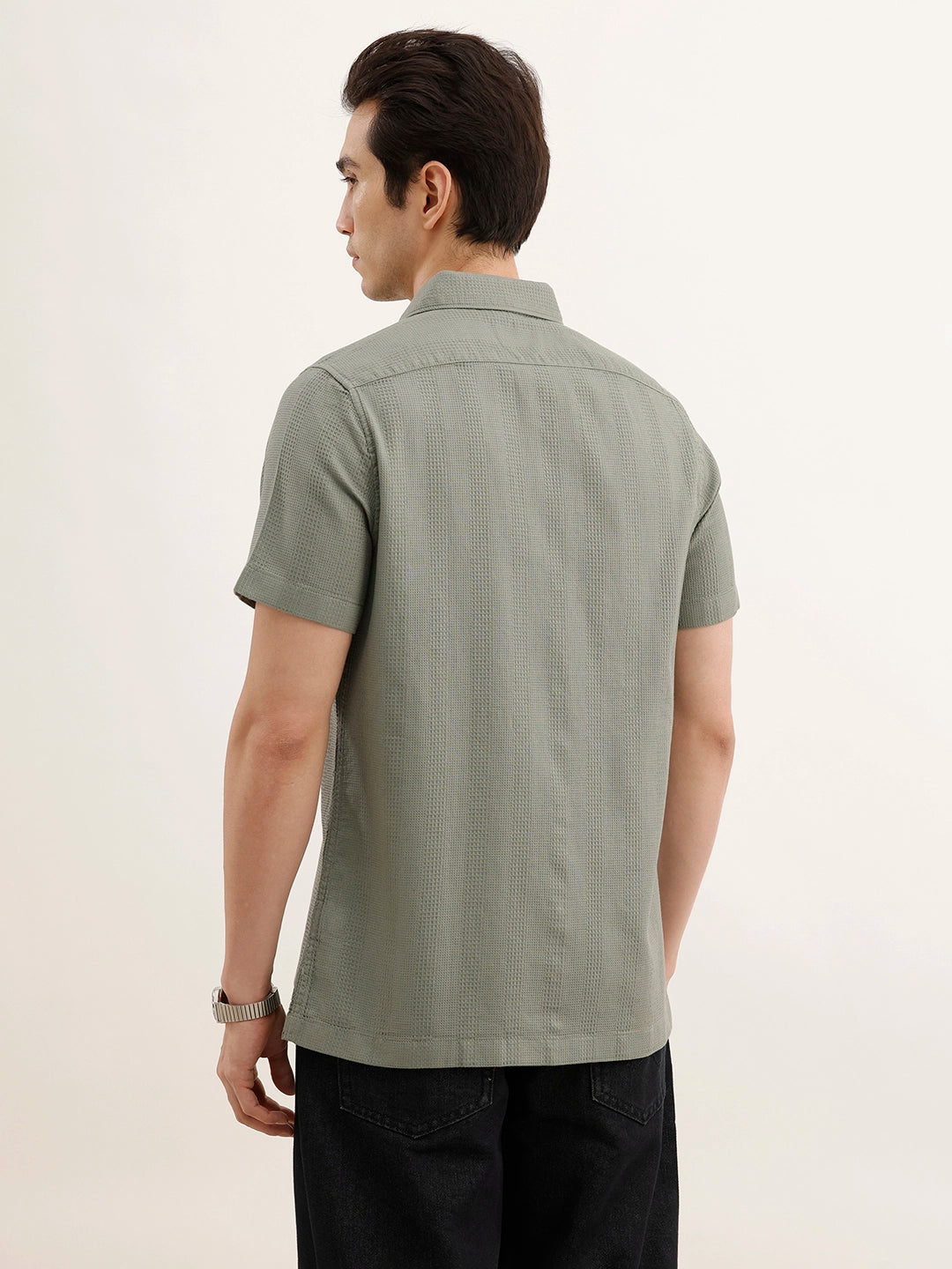 Regular Fit Textured Half Sleeved Shirt | Light Green