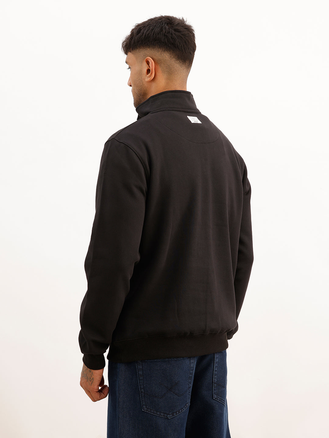 Solid Regular Quater Zipper Sweatshirt | Black