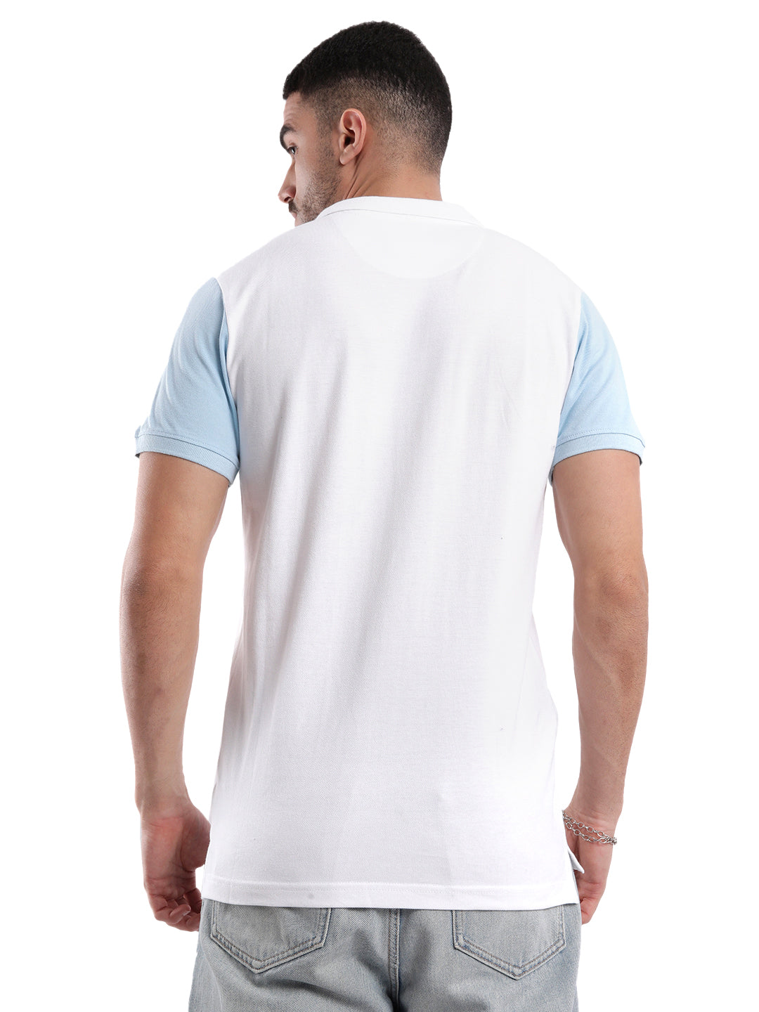 Classic White Colour Block Polo T-Shirt