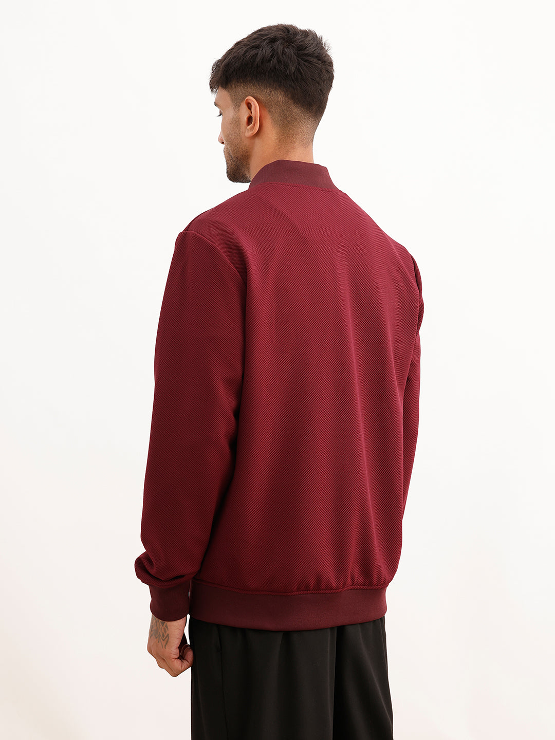 Solid Slim Fit Zipper Jacket | Wine