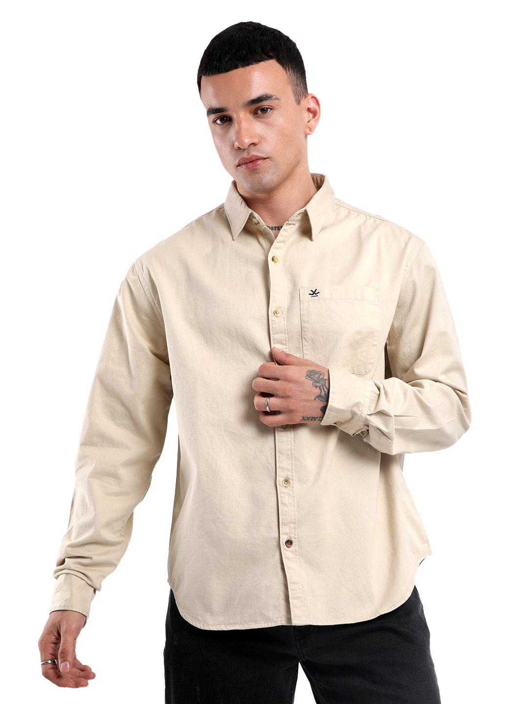 Beige Stamps Back Print Shirt