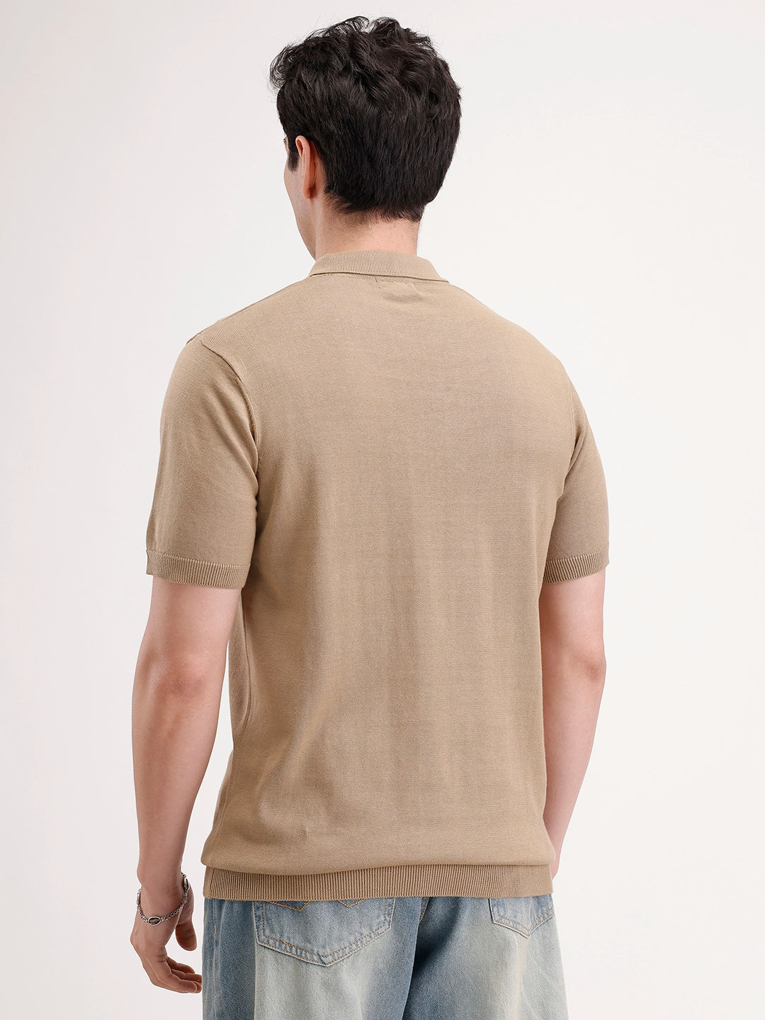 Slim Fit Flat Knit Polo T-Shirt | Khaki