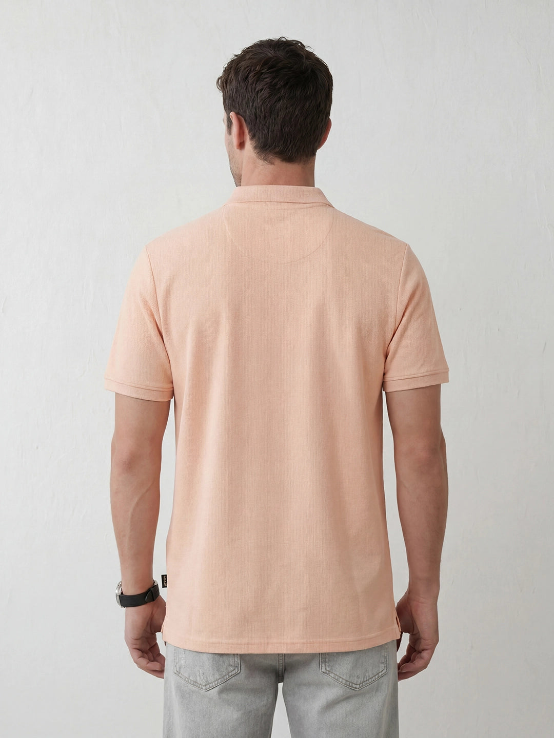 Classic Textured Polo T-Shirt | Peach