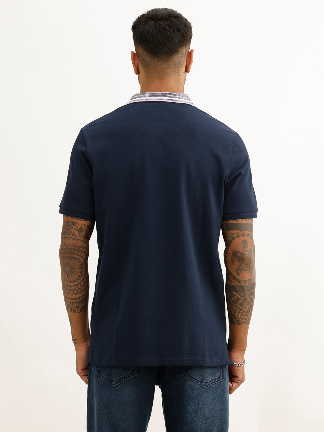 Slim Fit Contrast Collar Polo T-Shirt | Navy Blue